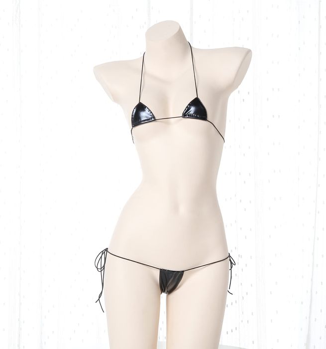 Jersey Micro Bikini na plażę imitacja skóry na gumkach czarny
