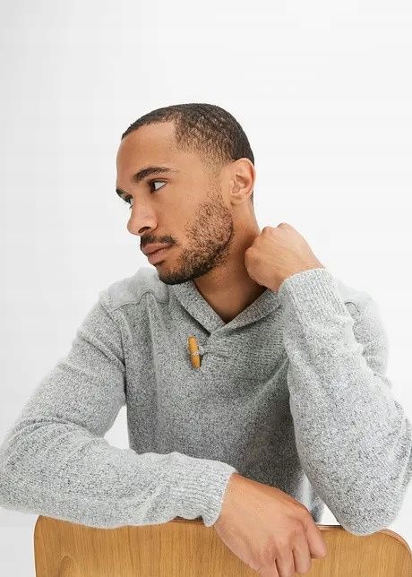 B.P.C sweter męski z kołnierzem szary r.3XL
