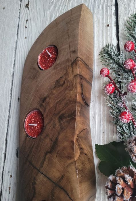 Świecznik orzech włoski handmade prezent święta Boże Narodzenie