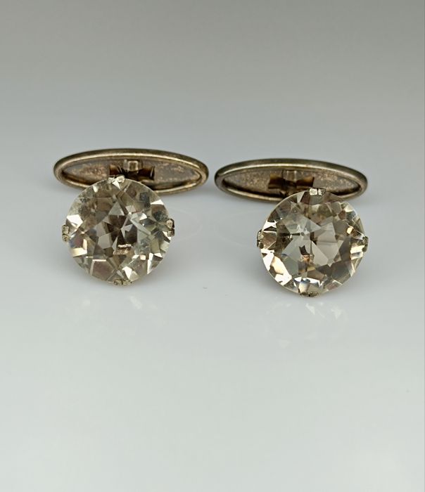 Советские серебряные запонки 875 пробы с горным хрусталем