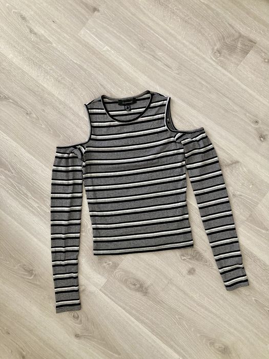 Szara czarna bluzka w paski odkryte ramiona Atmosphere XS 34 S 36