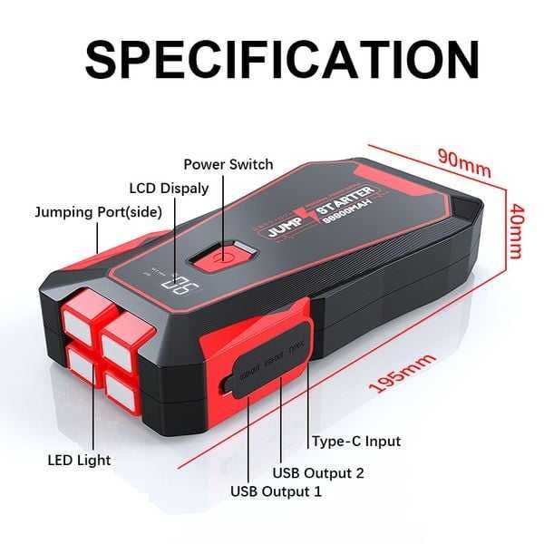 Пусковое устройство бустер для авто Jump Starter X3 99800 мА·ч, 1600A