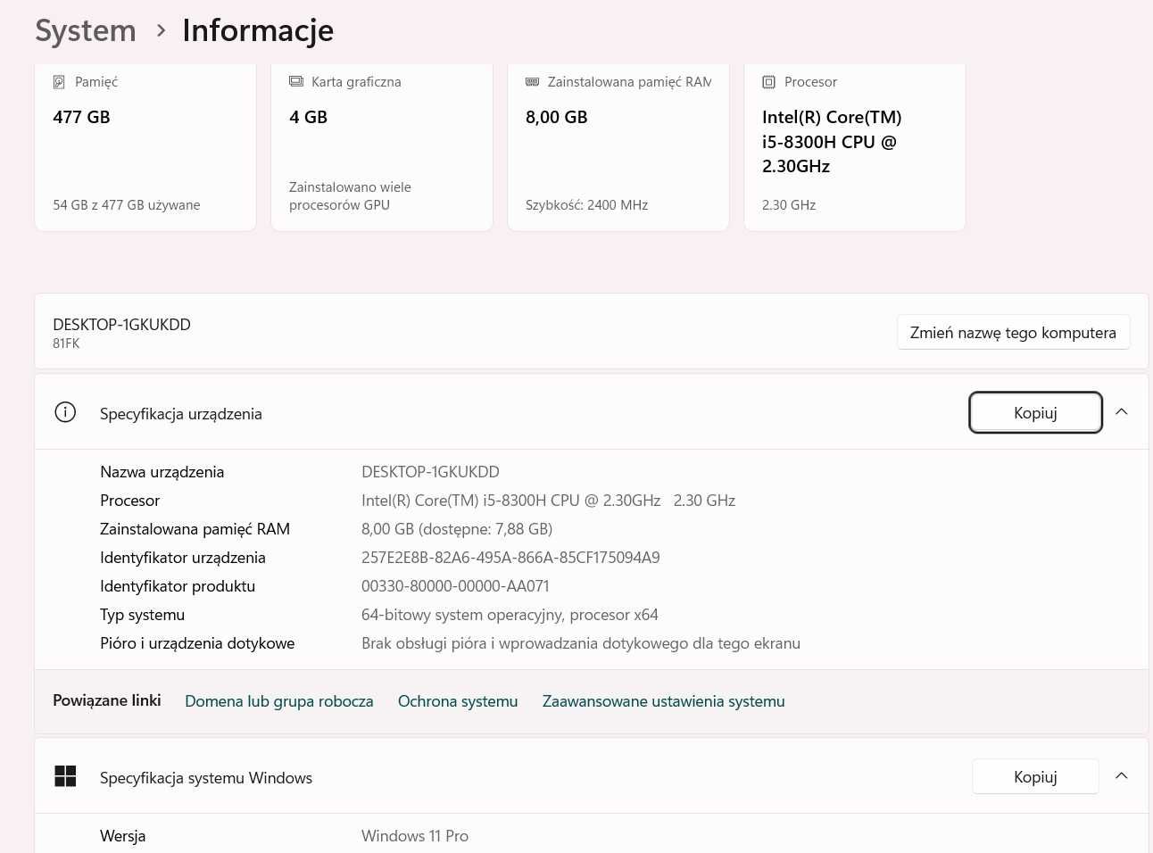 Lenovo Ideapad 330 i5-8300H, Windows 11 Pro, NVIDIA GTX 1050, 8 RAM