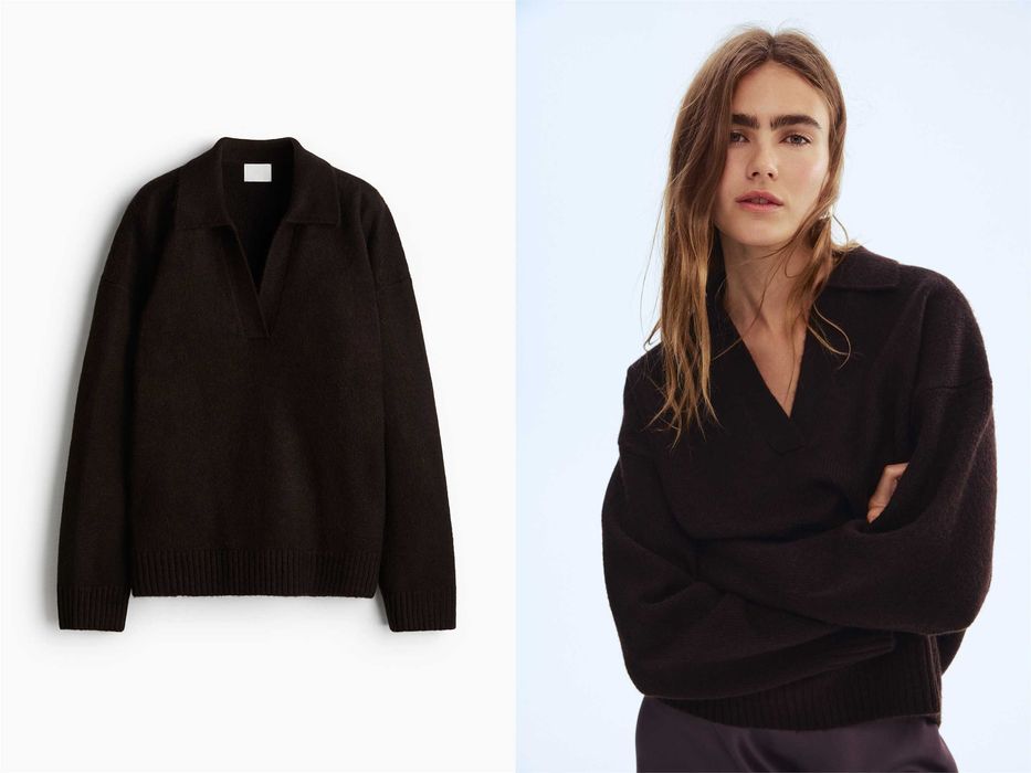 Sweter z kołnierzykiem M nowa kolekcja brązowy oversize wełna PROMOCJA