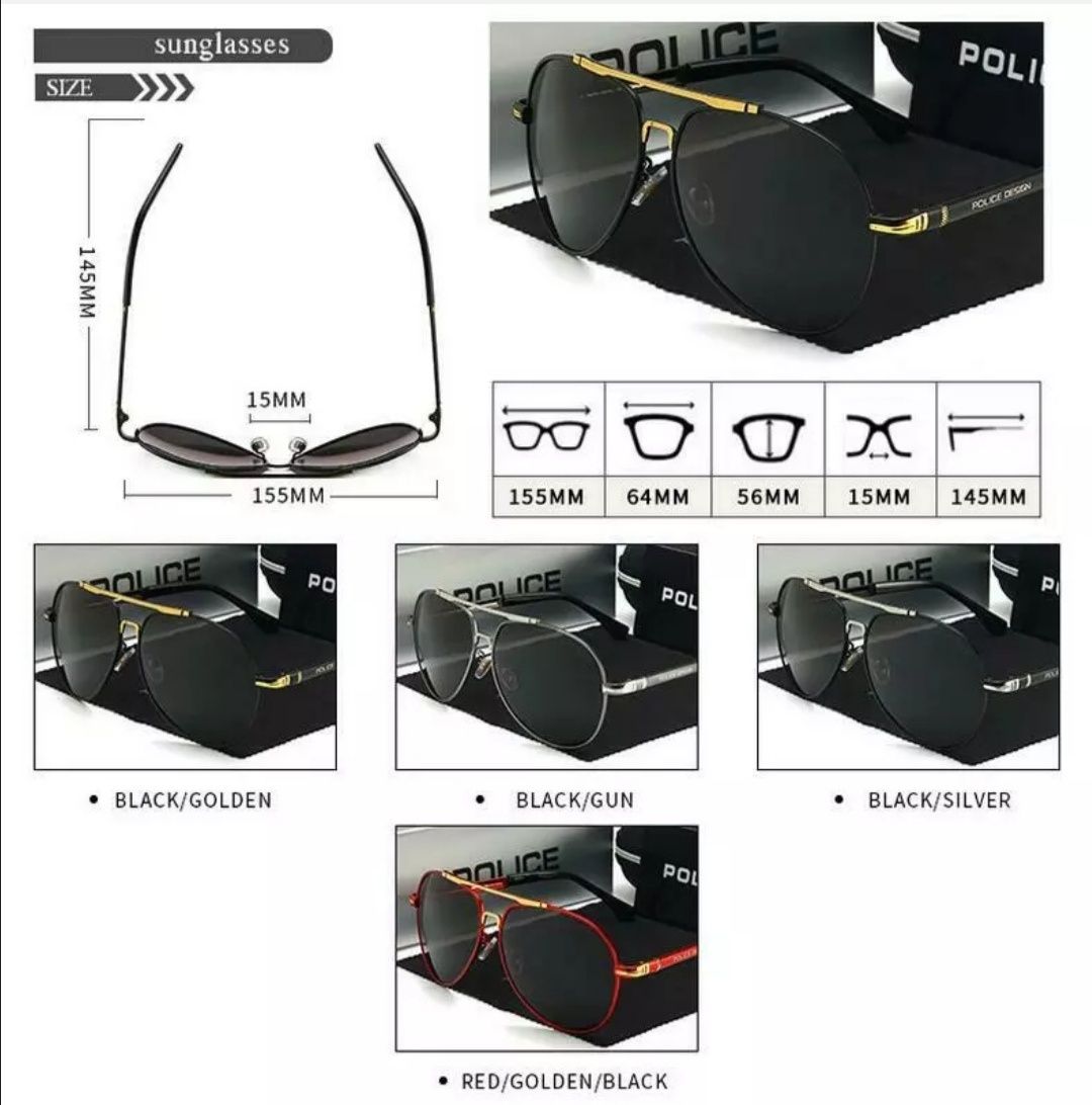 Óculos de Sol Police Design Black And Gold Polarizados - Ctt Grátis