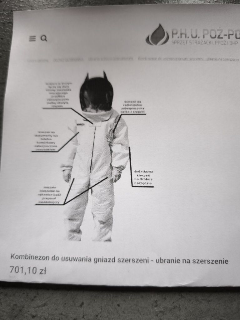 Kombinezon do usuwania gniazd SZERSZENI + rękawice pszczelarskie