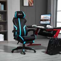 Cadeira Gaming com Apoio Pés Retrátil  Altura Ajustável Preto e Azul