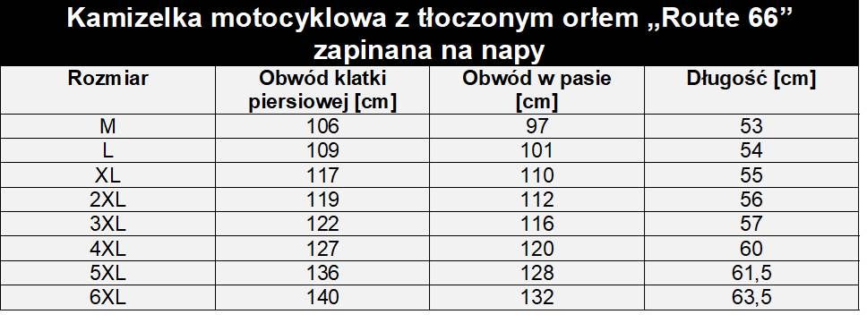 Kamizelka skórzana tłoczony orzeł Logo ROUTE66 zatrzaski/napy Motor XL