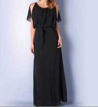 Vestido em chiffon bordeux preto escuro comprido novo