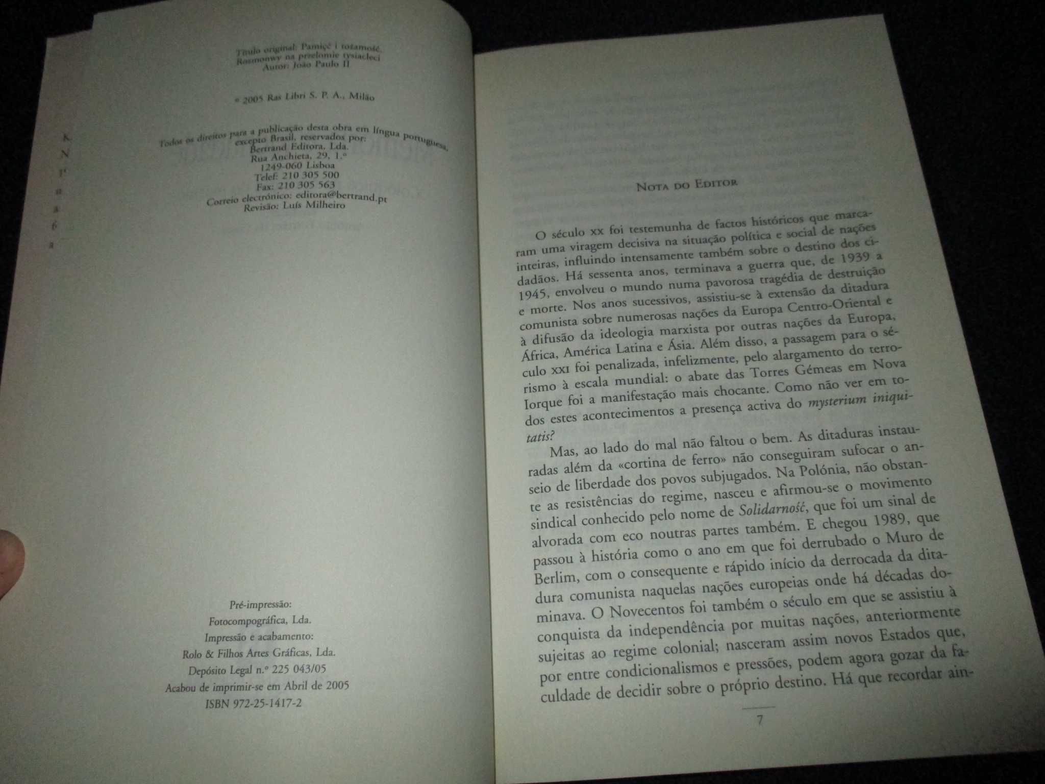 Livro Memória e Identidade João Paulo II Bertrand