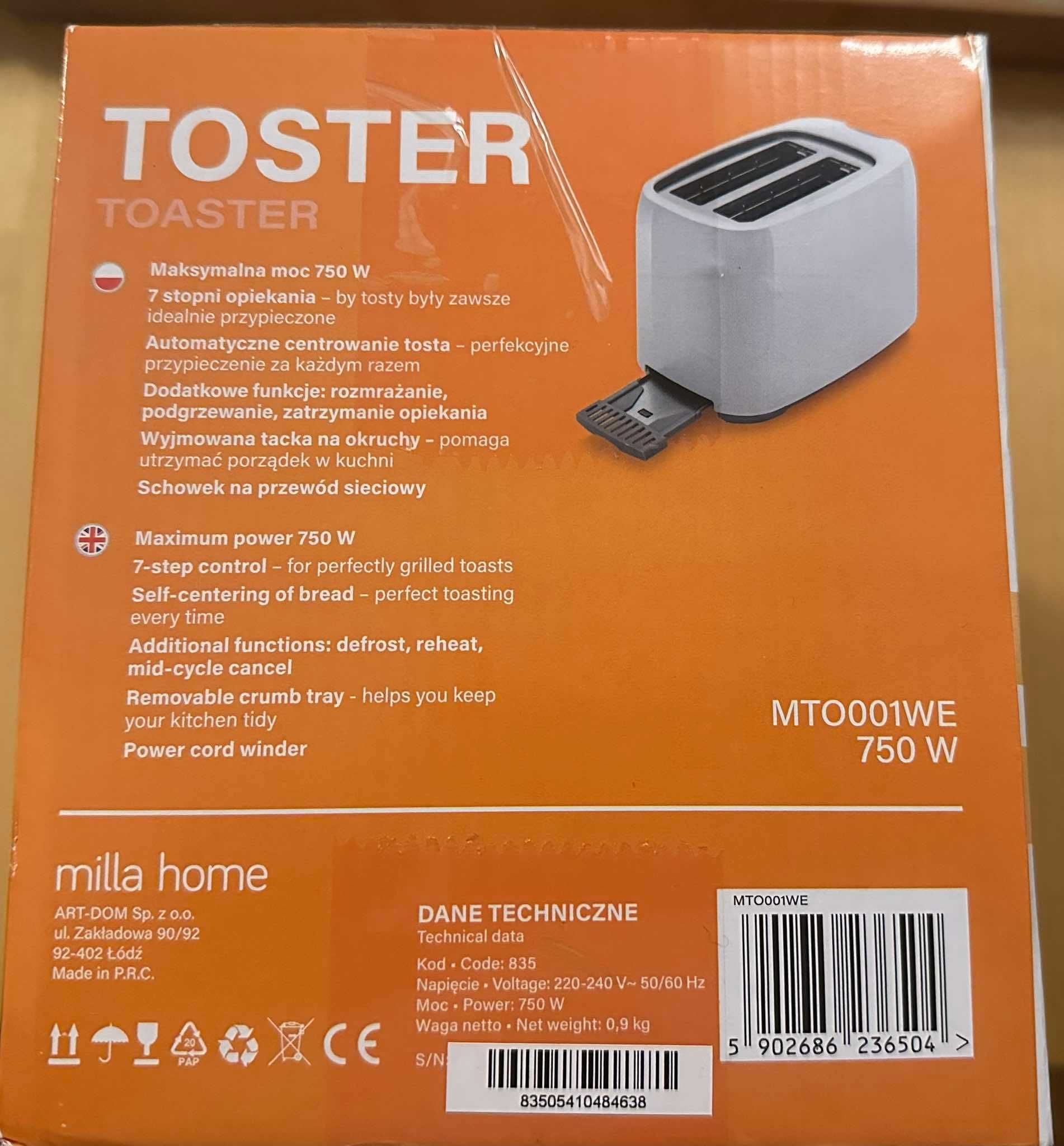 NOWY Toster MILLA HOME moc 750W