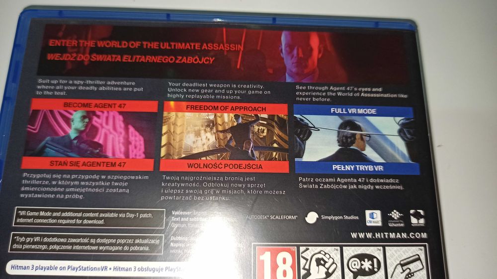 ps4 HITMAN 3 III polska okładka cichy zabójca, działa z goglami PS VR