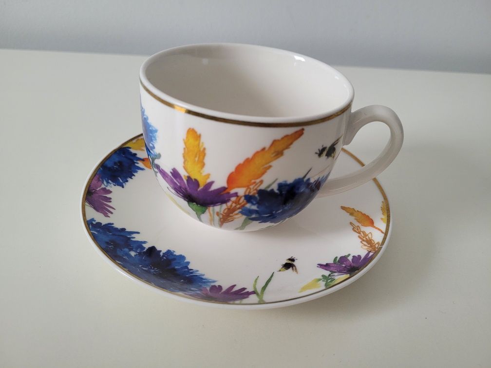 Filiżanka ze spodkiem Floriana 240ml kwiaty porcelana