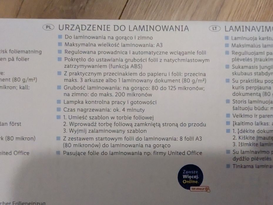 Laminator laminarka United Office A3 ULG 300 B1