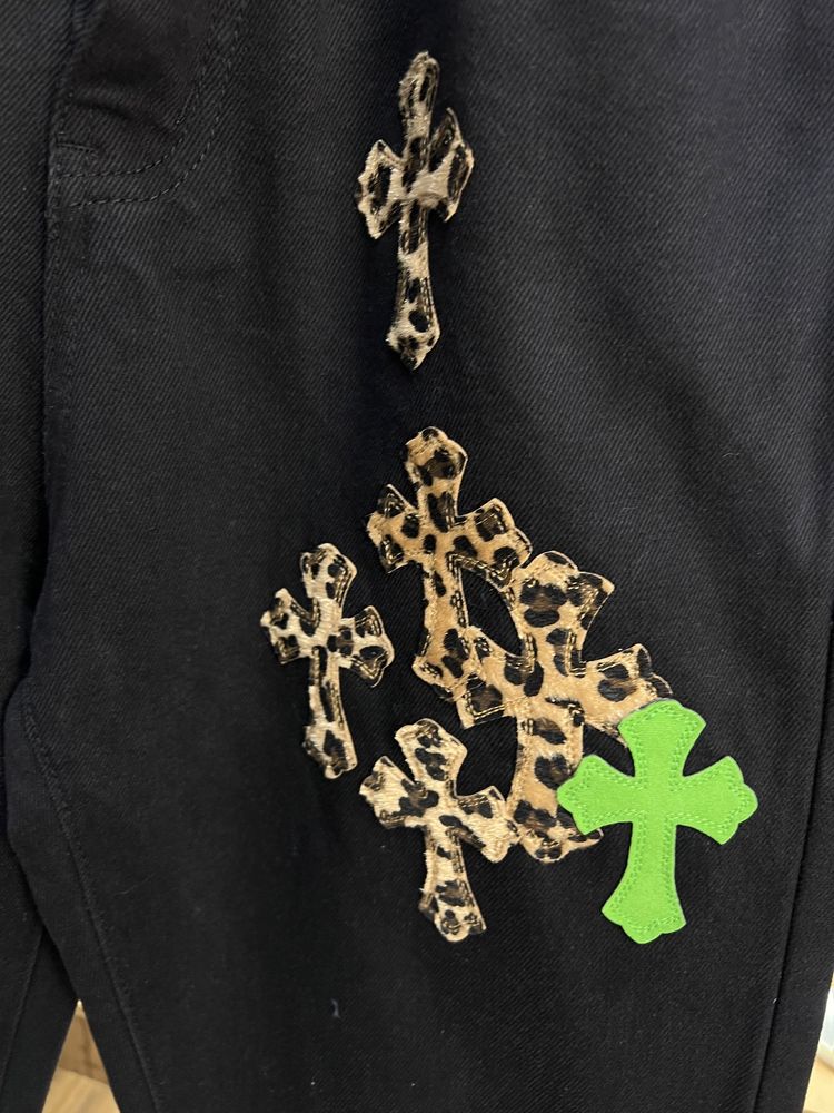 Джинси CHROME HEARTS Chest Black Logo Green / Leopard