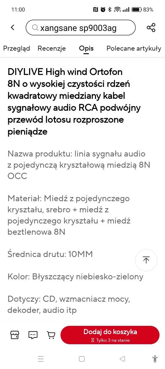 Kabel RCA Ortofon