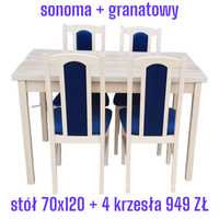 Nowe: Stół 70x120 + 4 krzesła, sonoma + granatowy , dostawa cała PL