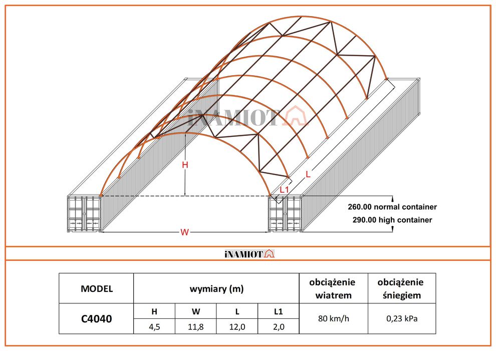 Zadaszenie kontenerów łukowa hala namiotowa 12x12 m kontenerowa morski