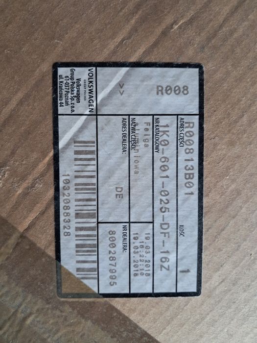 Felga aluminiowa 16 do Golfa