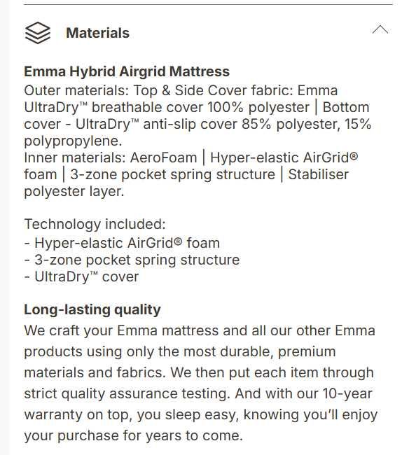 Colchão Emma Hybrid Airgrid 180x200 - NOVO POR ABRIR