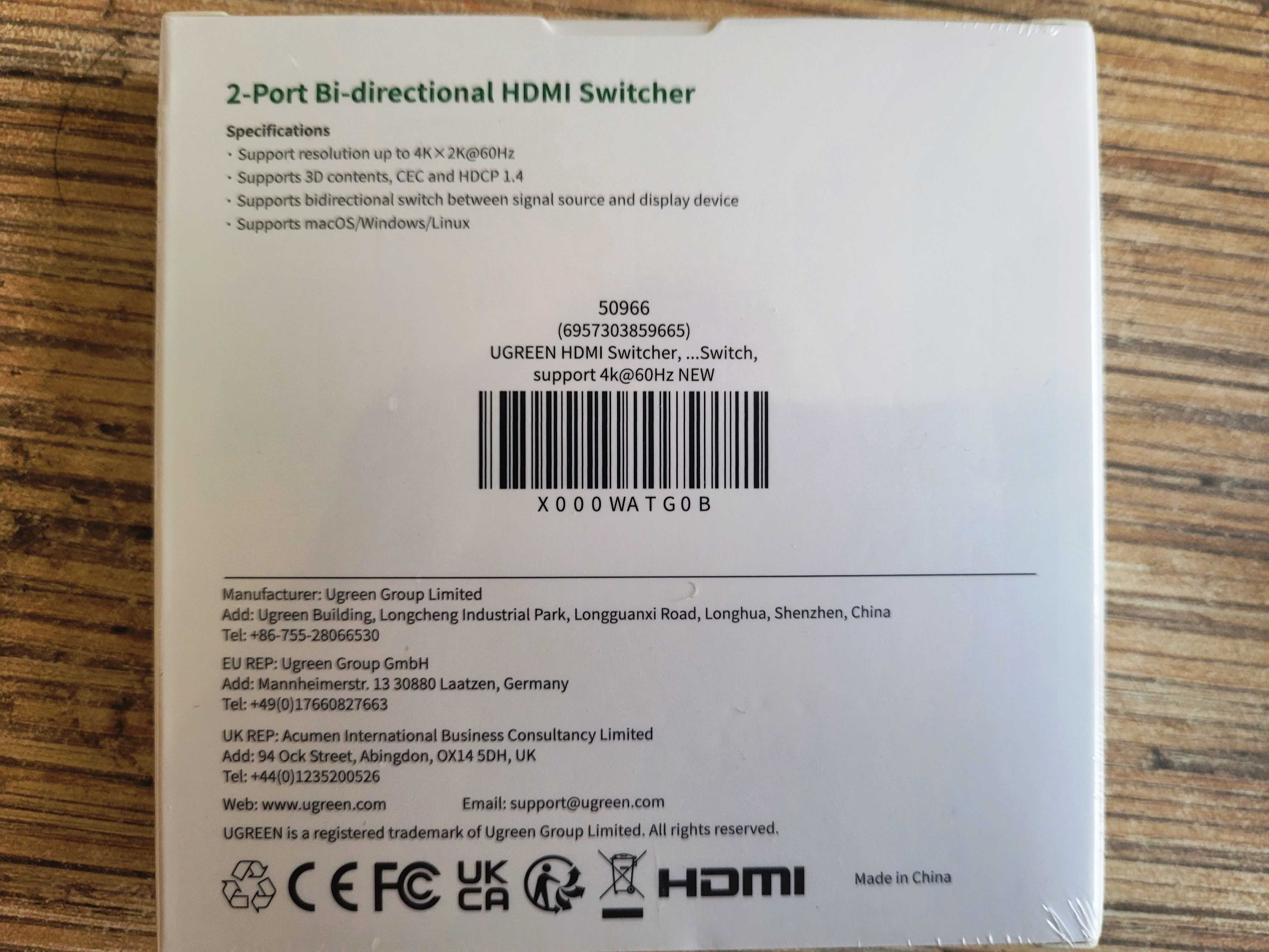 Ugreen HDMI спліттер розгалужувач перемикач switch 4K 60Hz 3D