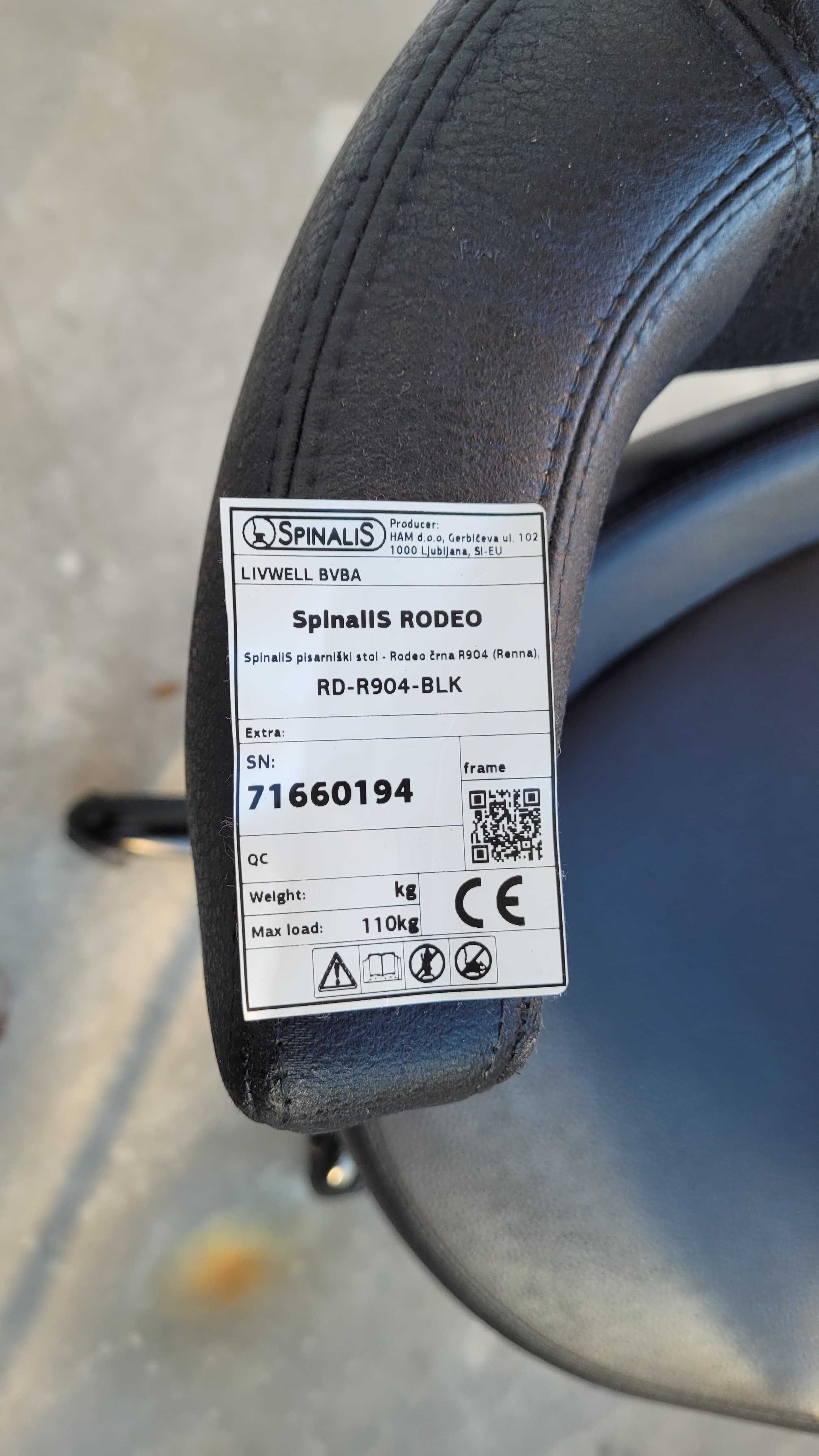 Krzesło SpinaliS RODEO Rena black R904 zdrowotne na kręgosłup