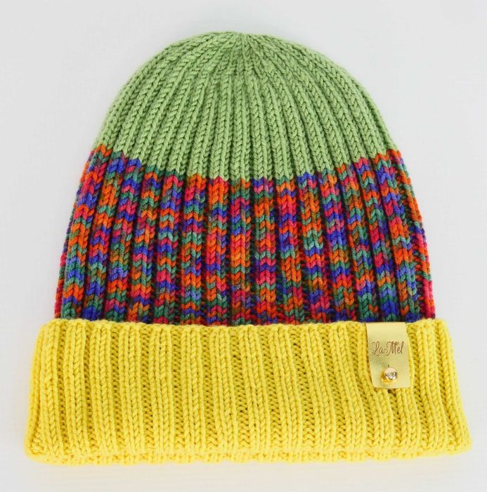 LaMel Czapka w paski handmade 100%Merino obw.54 - 58cm