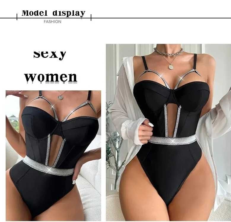 kombinezon Seksowny body Push Up bez pleców czarny rozmiar M