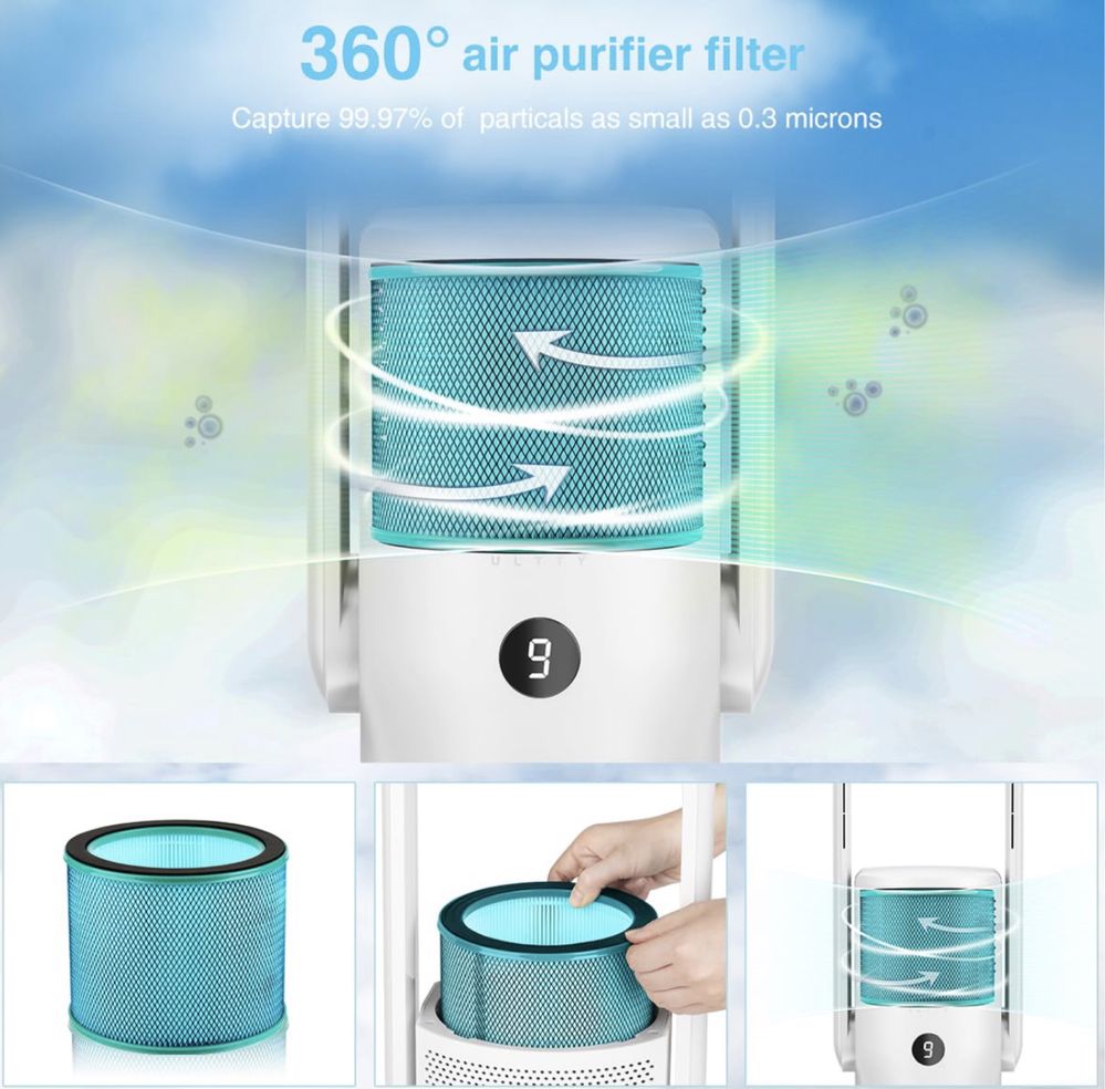 Nowy ULLTY wentylator, oczyszczacz powietrza, dotyk, pilot, filtr 360
