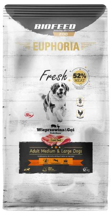 BIOFEED EUPHORIA Fresh wieprzowina/gęś sucha karma dla psów 12kg