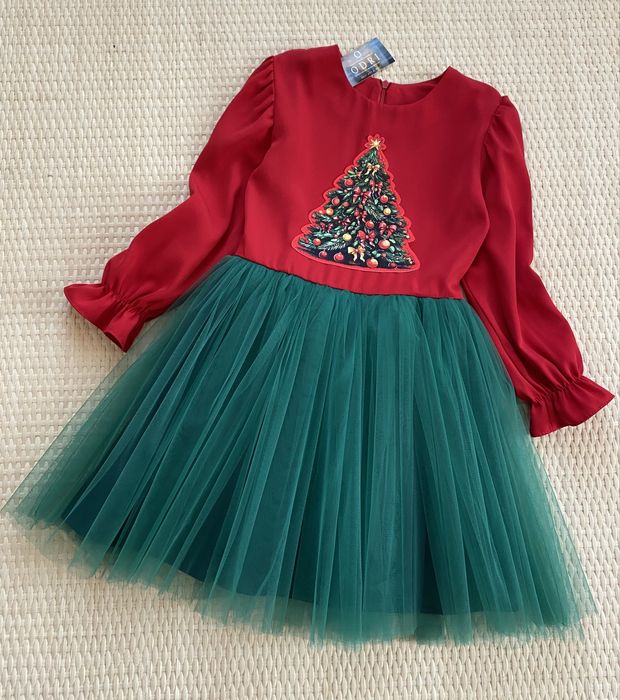 Плаття дитяче новорічне Ялинка, розмір 104,110,116,122,128,134. Сукня