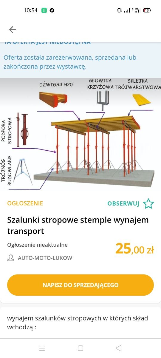 Wypożycze SZALUNKI STROPOWYCH stemple,dzwigary,blaty,