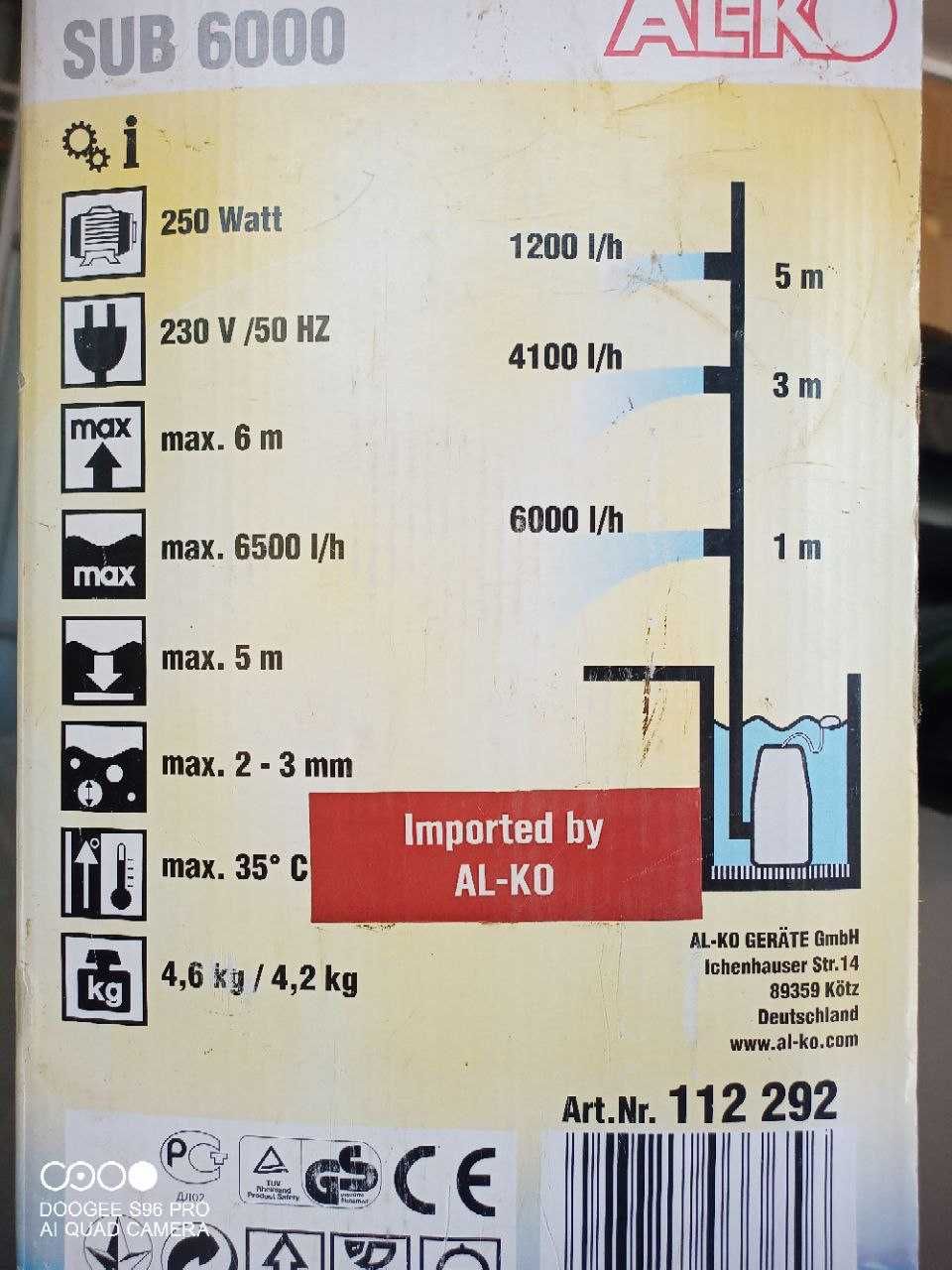 Насос для питної води занурюючий Alko 6000