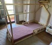 Cama de Chão Montessori Madeira Natural 190cm + Colchão Novo