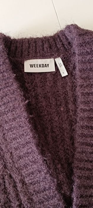 Gruby Sweter Premium Kardigan Model "Luca" Fiolet WEEKDAY rozmiar L
