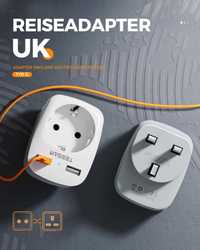 Adapter podróżny UK, adapter 2xUSB, Irlandia, Wielkiej Brytanii, 2szt