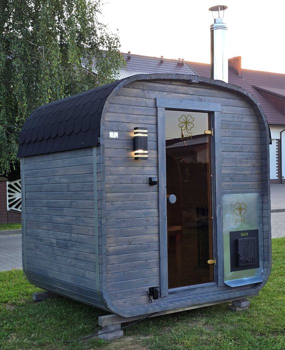 Sauna ogrodowa beczka QUADRO 180cm z piecem i oświetleniem