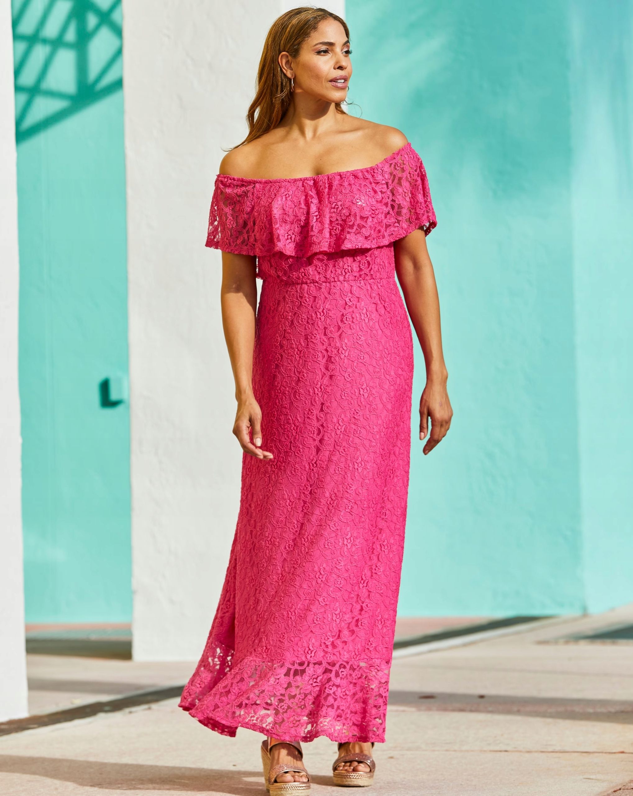 Sukienka koronkowa hiszpanka maxi różowa 3XL