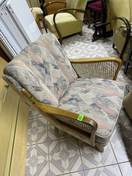 Fotel Holenderski tapicerowany z plecionką rattanową – DOWÓZ DO DOMU