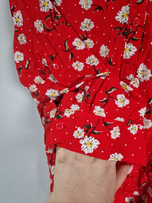 Koszula czerwona w kwiaty 3/4 rękaw 38 M.