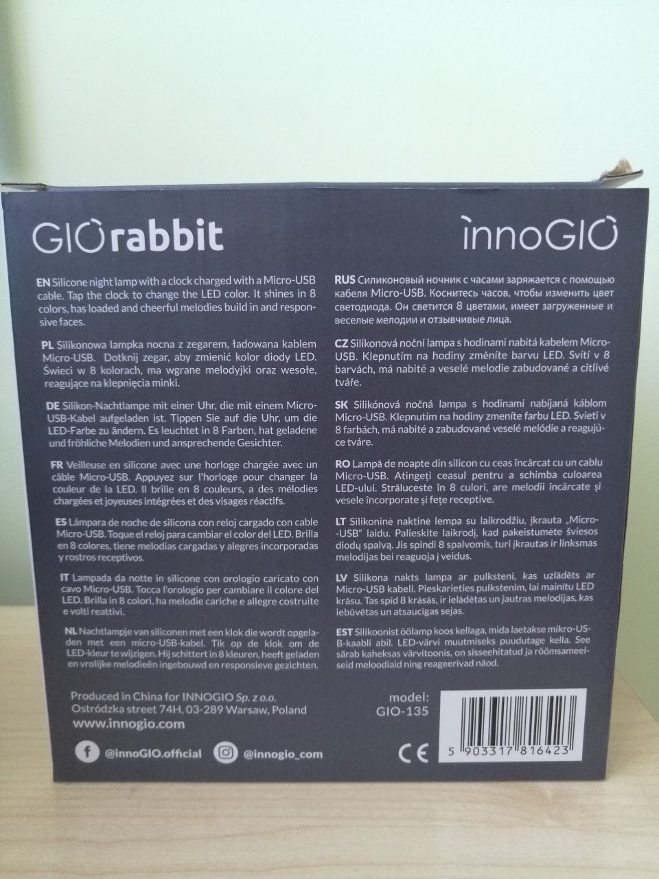 Lampka nocna z budzikiem Gio rabbit