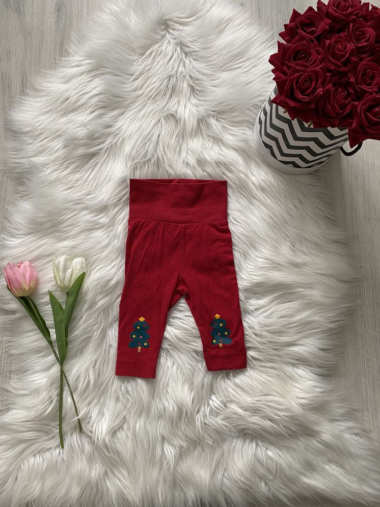 Czerwone spodnie getry 56 niemowlęce choinka świąteczny strój