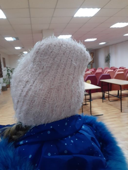 Шапка YD пыльно-розовая (пудра), "травка", детская на 7 лет шапочка