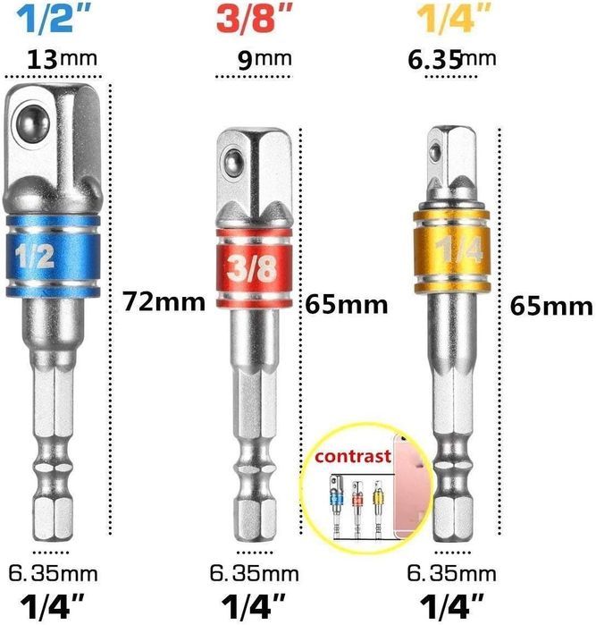 adapter do kluczy nasadowych guyiste 3szt