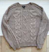Brązowy sweter melanż H&M M wełna moher
