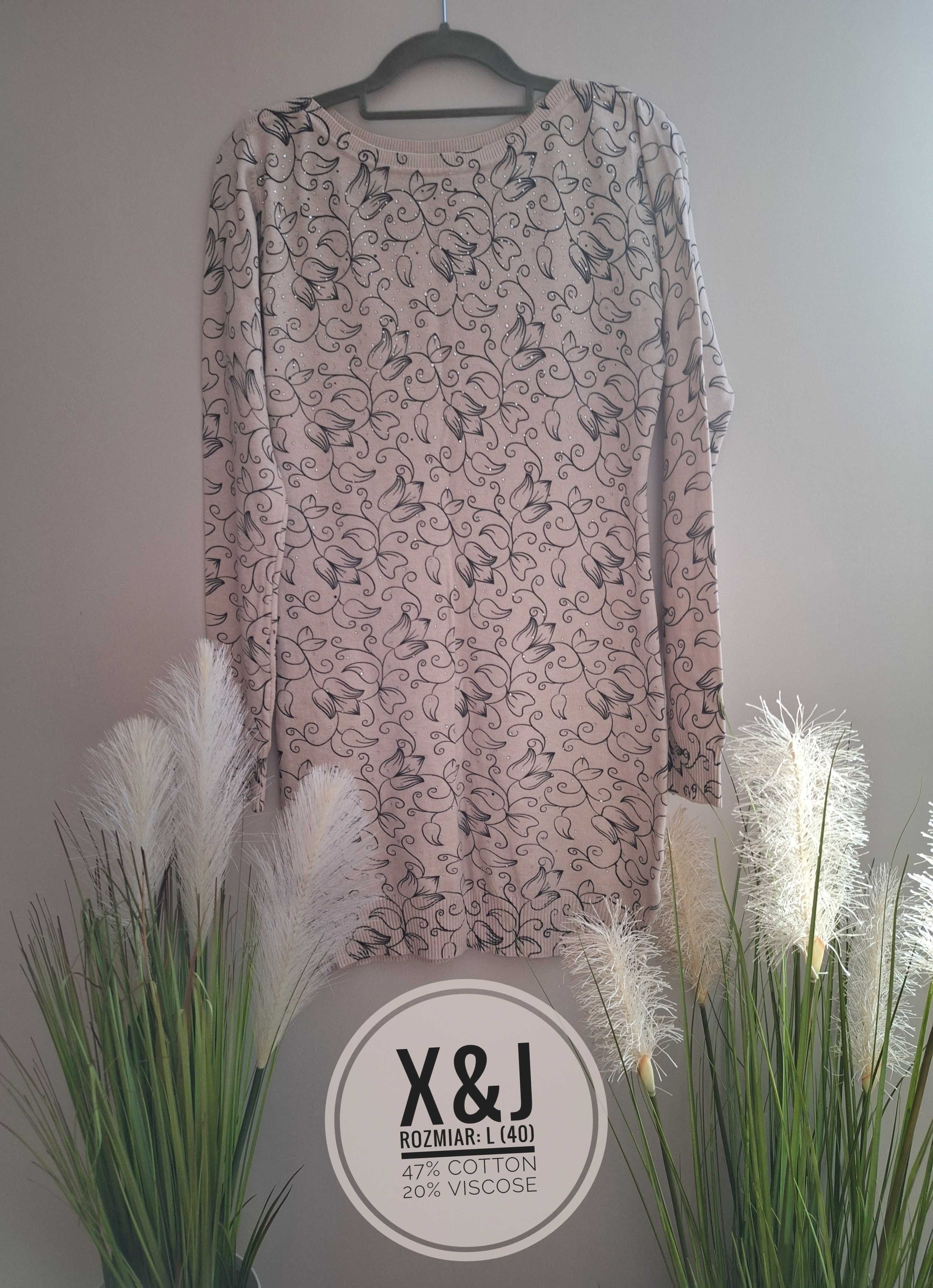 Bluzka/tunika beżowa cienka długi rękaw z cekinami X&J L/XL (40/42)
