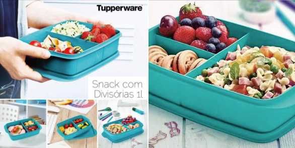 Tupperware, snack com divisórias 1litro + eco garrafa 750ml