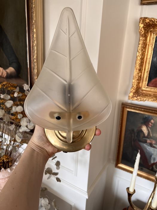 Kinkiet murano liść 1950 mosiądz szkło włoskie Włochy midcentury