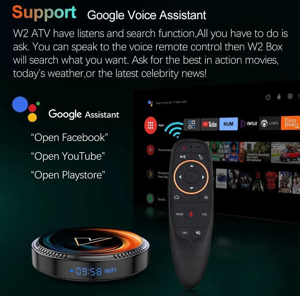 Smart TV приставка Vontar W2 4/32GB Android TV +G10S Голос+Аеро пульт