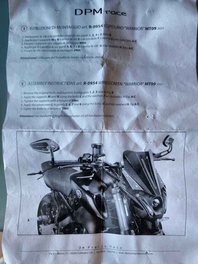 Viseira/windscreen Warrior da DPM Race ORIGINAL p Yamaha MT09 3Gen 60€